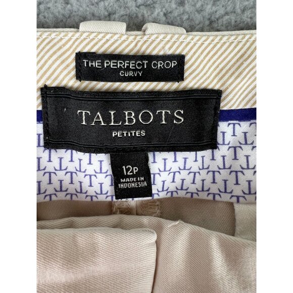 Talbots The Perfect Crop Curvy Fit Cream Pants 12p Capri Pockets Chino Stretch - Picture 2 of 11